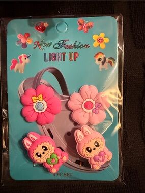 Light Up Kids Sandal Charms - Pink Flower & Bunny Set